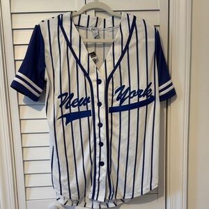 Rue21 New York Blue and White Striped Jersey Top